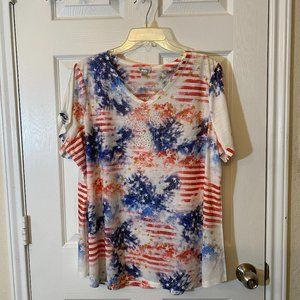AVENUE Red, White, and Blue V-Neck Top
